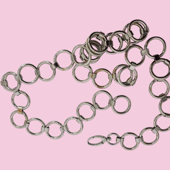 Metal Chain Belt Hoops Loops Circle O Ring Waist Silver Tone One Size Adjustable - Picture 10 of 13